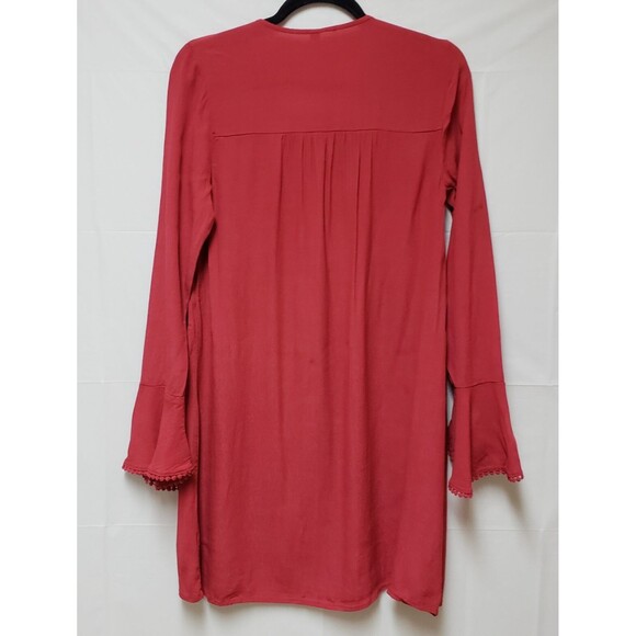 Exhilaration Womens Red Summer Dress Long Sleeve Embroidered Neck Lace Sz S NWOT - Picture 2 of 11